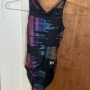 GK gymnastics leotard black and rainbow shimmer women’s small